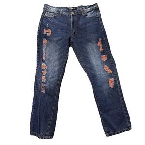 Jake Austin Mens 34x30 Straight Leg Jeans Blue Distressed Ripped Denim EUC